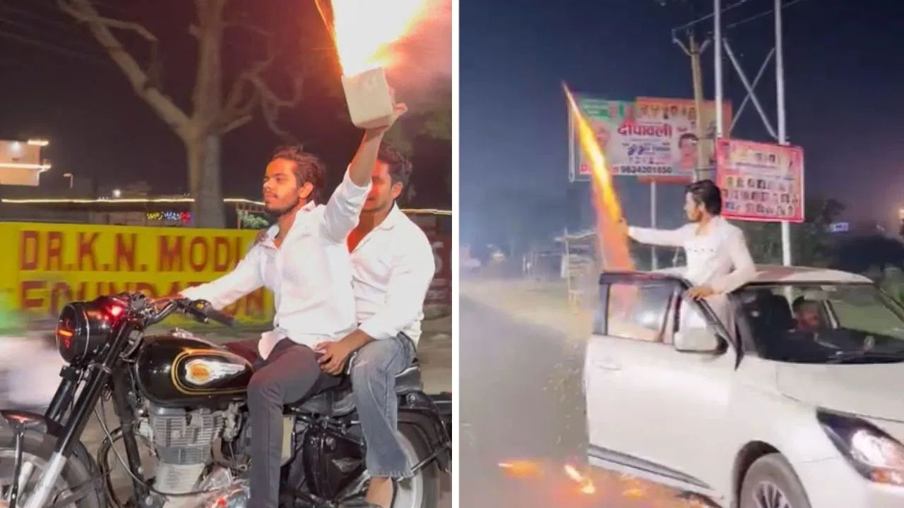 गाज़ियाबाद के मोदीनगर में रोड पर हंगामा, युवाओं ने चलती बाइक पर किए खतरनाक स्टंट, सोशल मीडिया पर वायरल
